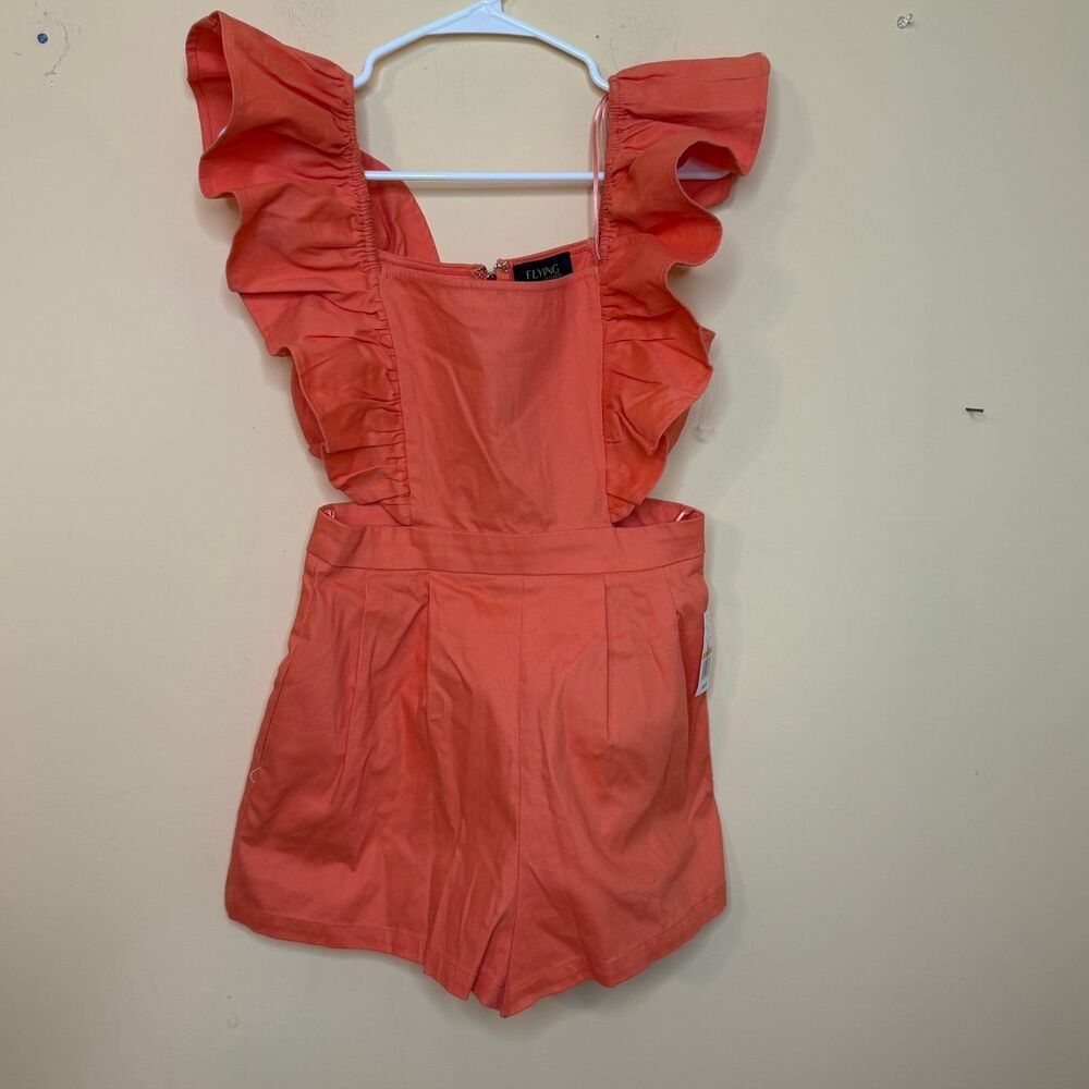 NWT Flying tomato coral orange ruffled shorts romper for women size small